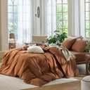 MooMee Bedding Duvet Cover Set 100% Washed Cotton Linen Like Textured Breathable Durable Soft Comfy (Solid Dark Orange, Palatial King/Oversized King 120"x98")