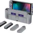 PlayVital AlterGrips Protective Slim Case for Nintendo Switch OLED, Ergonomic Grip Cover for Joycon, Dockable Hard Shell for Switch OLED w/Thumb Grip Caps & Button Caps (Classics SNES Style)