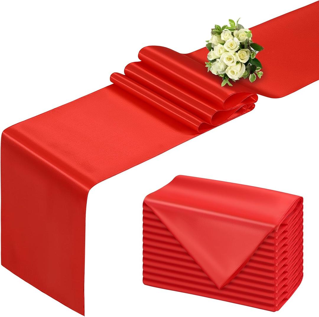 Red Table Runner 12x108 Inch - 12 Pack Satin Table Runners, Smooth Table Runner for Party Wedding Banquets Birthday