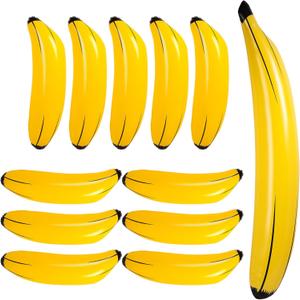12 Pcs Inflatable Bananas Props Balloons Include 23 Inch Banana x 11, 70 Inch Banana x 1, Bachelorette Party Decoration Plastic Bananas for Swimming Pool Party Favors Supplies