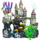 Aquarium Castle Decorations,Resin Castle for Fish Tank with Randomly Color Plants Decor Accessories for Freshwater and Saltwater Fish Tanks (Red)