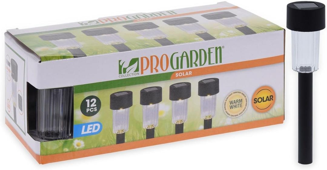 ProGarden Set of 12 Warm White LED Solar Powered Garden Stake Light Lamps