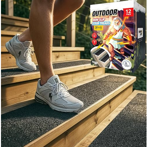 THUNDER GRIP Outdoor Stair Treads  Non Slip 30" x 6"  12Pack Weather Resistant Exterior Grip Tape  Anti Skid Strips  Waterproof 80Grit Adhesive Treads