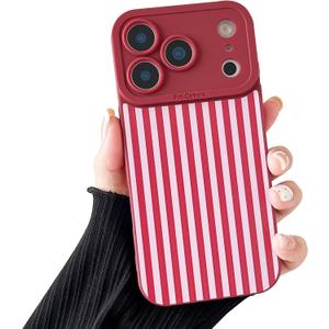 Compatible with iPhone 17 Pro Max Case, Aesthetic Cute Fashion Striped Pattern with Shockproof Soft TPU Protective Phone Case for Women Compatible for iPhone 17 Pro Max 6.9", Red