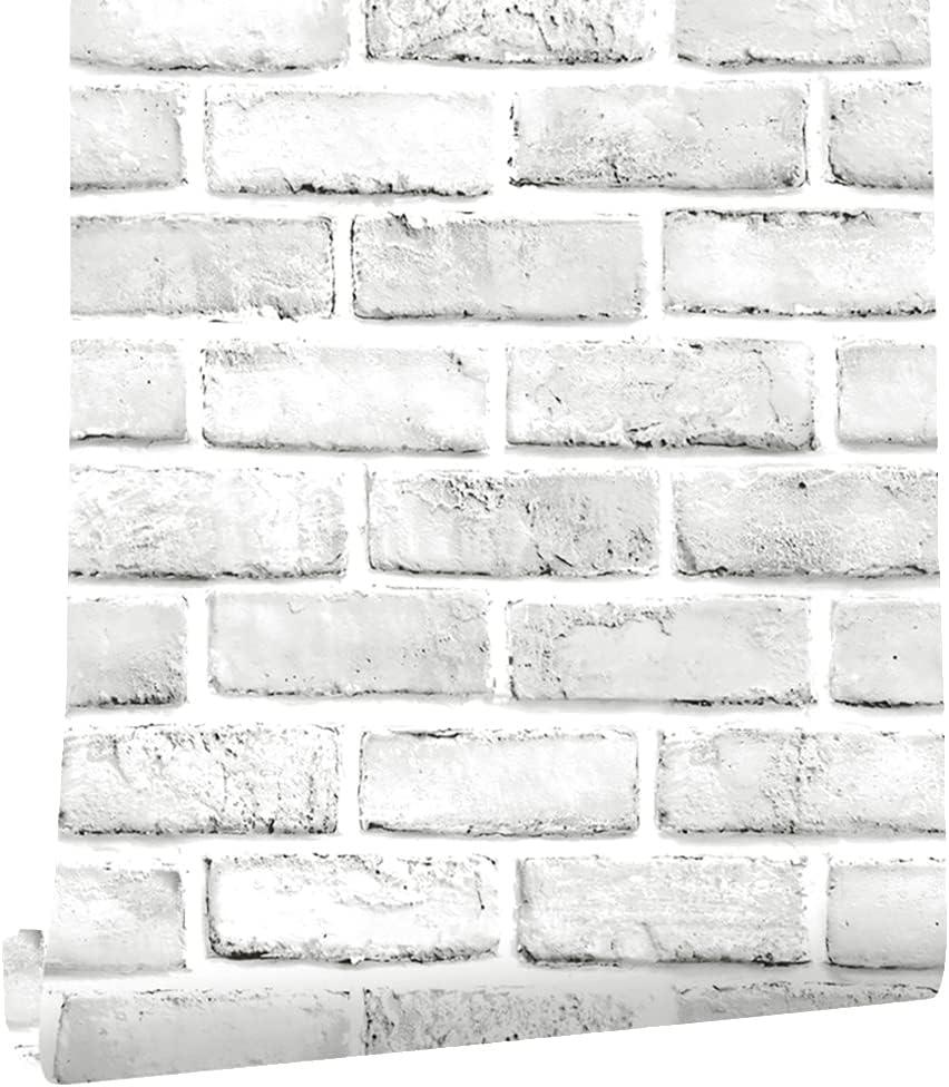 Cohoo Home Brick Wallpaper Peel and Stick Contact Paper 787inL 18inW Faux 3D Brick Contact Paper for Wall White Gray Self Adhesive Removable Wallpaper Backsplash Bedroom Wall Sticky Waterproof Thick