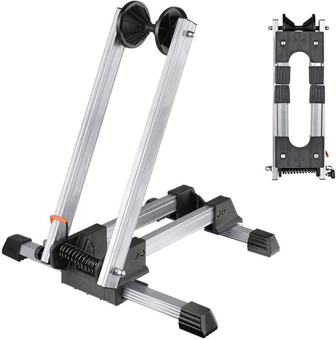 Sports Foldable Alloy Bicycle Stand Bike Floor Parking Rack Steady Wheel Holder Fit 20"-29" BikesIndoor Home Garage Cycling Storage Organizer Cycle Tires Rack Holder for Mountain and Road Bike (Sliver-1PC)