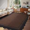 8x10 Scalloped Rug Easy Jute Washable Rug for Living Room Indoor Outdoor Black Brown Geometric Non Slip Carpet for Under Table Neutral Carpet for Backyard Patio Dining Room