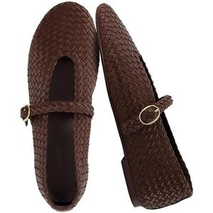 CUSHIONAIRE Bistro Mary Jane Flats for Women, Woven Ballet Flats Shoes with Strap and Memory Foam for All-Day Comfort, Color: Woven Brown, 8
