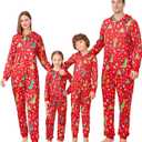 ANGELGGH Family Matching Christmas Onesie Pajamas, Vacation Cute Printed One Piece Pajamas, Xmas Hooded Holiday Sleepwear (Red, XL)