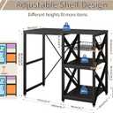 METYERRY Kitchen Bakers Rack with Power Outlet,Mini Fridge Cabinet with Mesh Basket, Mini Fridge and Microwave Table with Storage for Office,Kitchen,Living Room,Coffee Bar,Patio, Black, 21.2"D x 41.7"W x 34.8"H