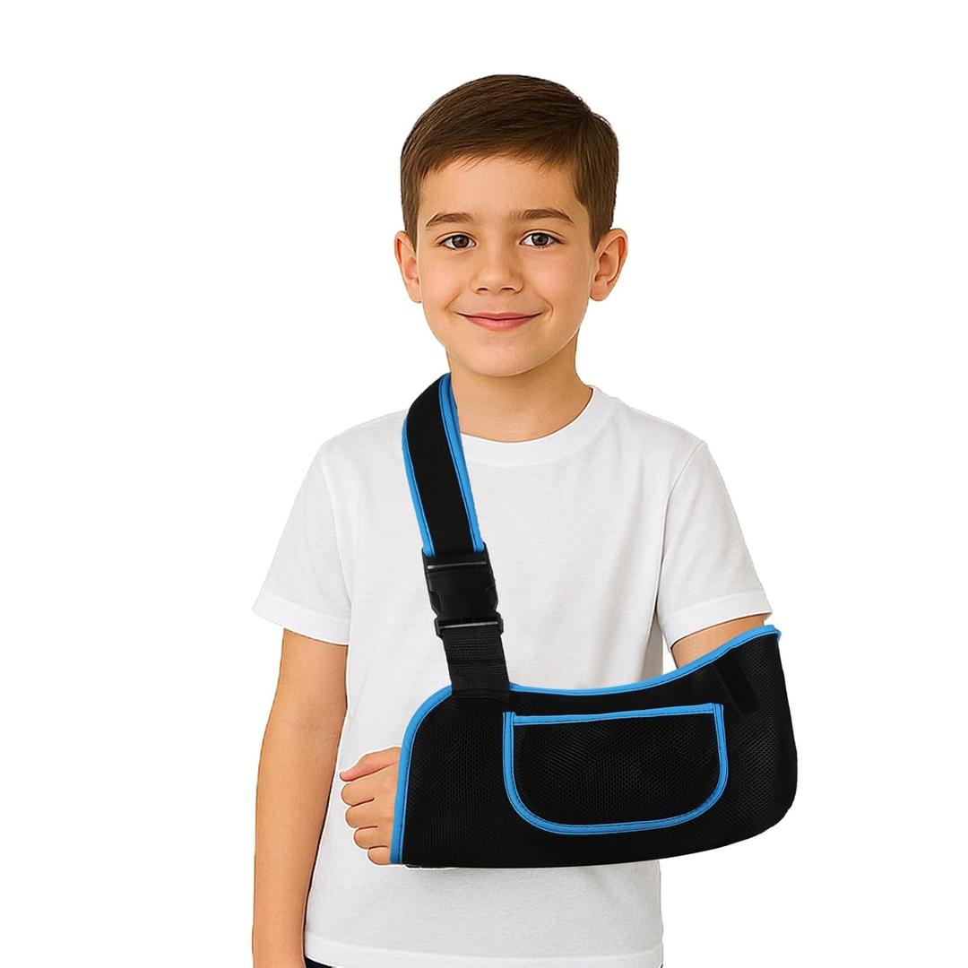mosago kids arm sling, Lightweight & Breathable Medical Sling with Adjustable Shoulder Strap, Shoulder Mesh Immobilizer Slings for Elbow Injury/Torn Rotator Cuff/Wrist Injury/Surgery, Right or Left (Small, Blue)