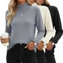 Oakgarden 3 Pack Women's Mock Turtleneck Knit Sweaters, Crew Neck Long Sleeve Tops Lightweight Thermal Pullover Basic Shirts (Gray, White, Black, Small)