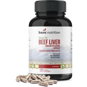 Pasture Raised Grass Fed Grass Finished Beef Liver Capsules | 3000mg Serving | 100% Hormone Free Desiccated, Undefatted Beef Liver with No Fillers, Non-GMO, Pesticide Free, Gluten-Free