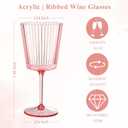 48 PCS Pink Plastic Wine Glasses with Removable Stems 13.5 Oz Pink Ribbed Wine Glasses Square White Wine Glass Muted Pastel Colors Goblets Elegant Fluted Glassware for Wedding Anniversary Birthday