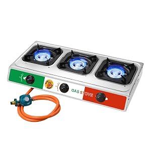 Vivicreate 3 Burner Propane Gas Stove 30000 BTU Stainless Steel Cooktop with Enamel Pan Supports Electronic Ignition for Outdoor Cooking Camping BBQ Estufa de Gas Portátil Fogón de Gas