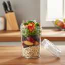 2-Pack 20oz Glass Jars with Lids, glass yogurt containers with lids, wide mouth mason jars, BPA free Food Storage Containers for Snacks, Yogurt, Salad, Meal Prep, Jar Dco (White)