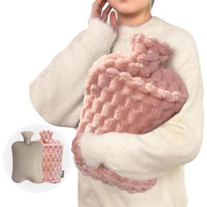 3L Extra Large Hot Water Bottle with Soft Plush Cover & Hand Pocket, Hot Cold Therapy Pack for Pain Relief, Long Lasting Warmth for Bed & Feet, Pink