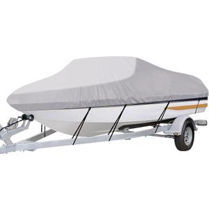iCOVER Trailerable Boat Cover- 14'-16' Heavy Duty Waterproof Tarp Covers, Fits V-Hull, Fish&Ski, Pro-Style, Fishing, Runabout, Bass Boats, up to 14ft-16ft Long and 68" Wide