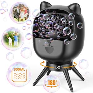 Rechargeable Bubble Machine for Kids, 500ml Large Capacity, 180 Automatic-Rotating, Portable Bubble Blower Machine for Outdoor/Indoor, Parties, Birthday, Wedding (Black)