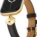 WFEAGL Leather Band Compatible with Apple Watch Bands Women 38mm 40mm 41mm 42mm(Series 11/10),Dressy Slim Grain Genuine Leather band for iWatch SE Series 11/10/9/8/7/6/5/4/3/2/1-Black/Gold