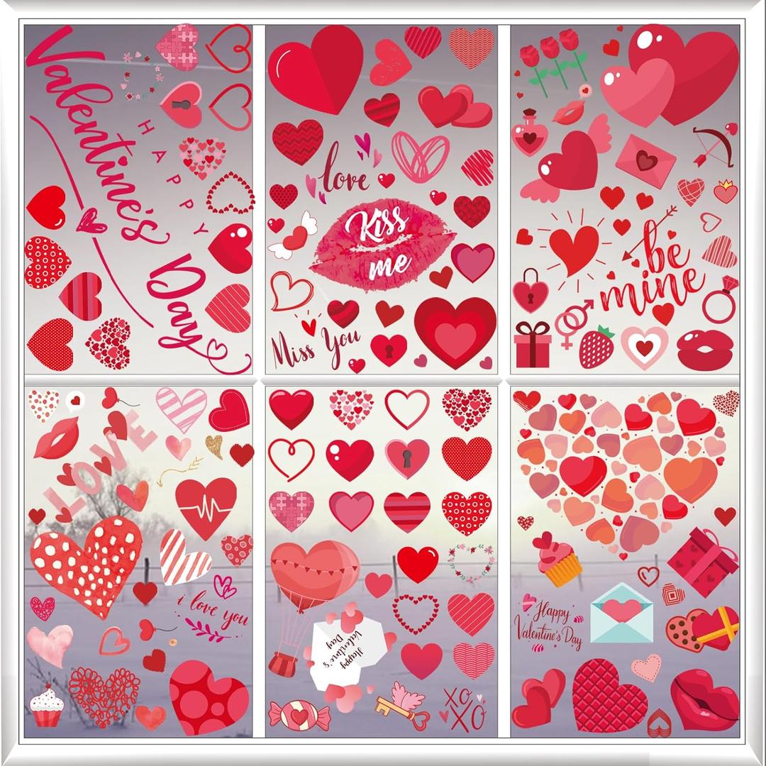 218pcs Valentines Day Window Clings Red Heart Shaped Static Wall Decals Window Stickers Double Sided Visibility Romantic Valentines Day Decorations for Bedroom Hotel Bathroom Glass Door