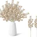 16 Pcs Christmas Berry Stems,7.8 Inch Artificial Champagne Christmas Ornaments Christmas Tree Decor,Xmas Tree Filler Decorations Glitter Berry Stems for DIY Xmas Wreath Wedding Party Decor