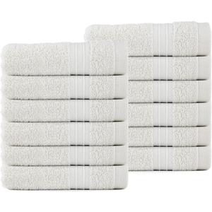 Washcloths - 13x13 Inch 100% Cotton, Super Soft, Highly Absorbent & Lightweight - Ideal for Everyday Use, Spa & Gym (Ivory - Pack of 12)