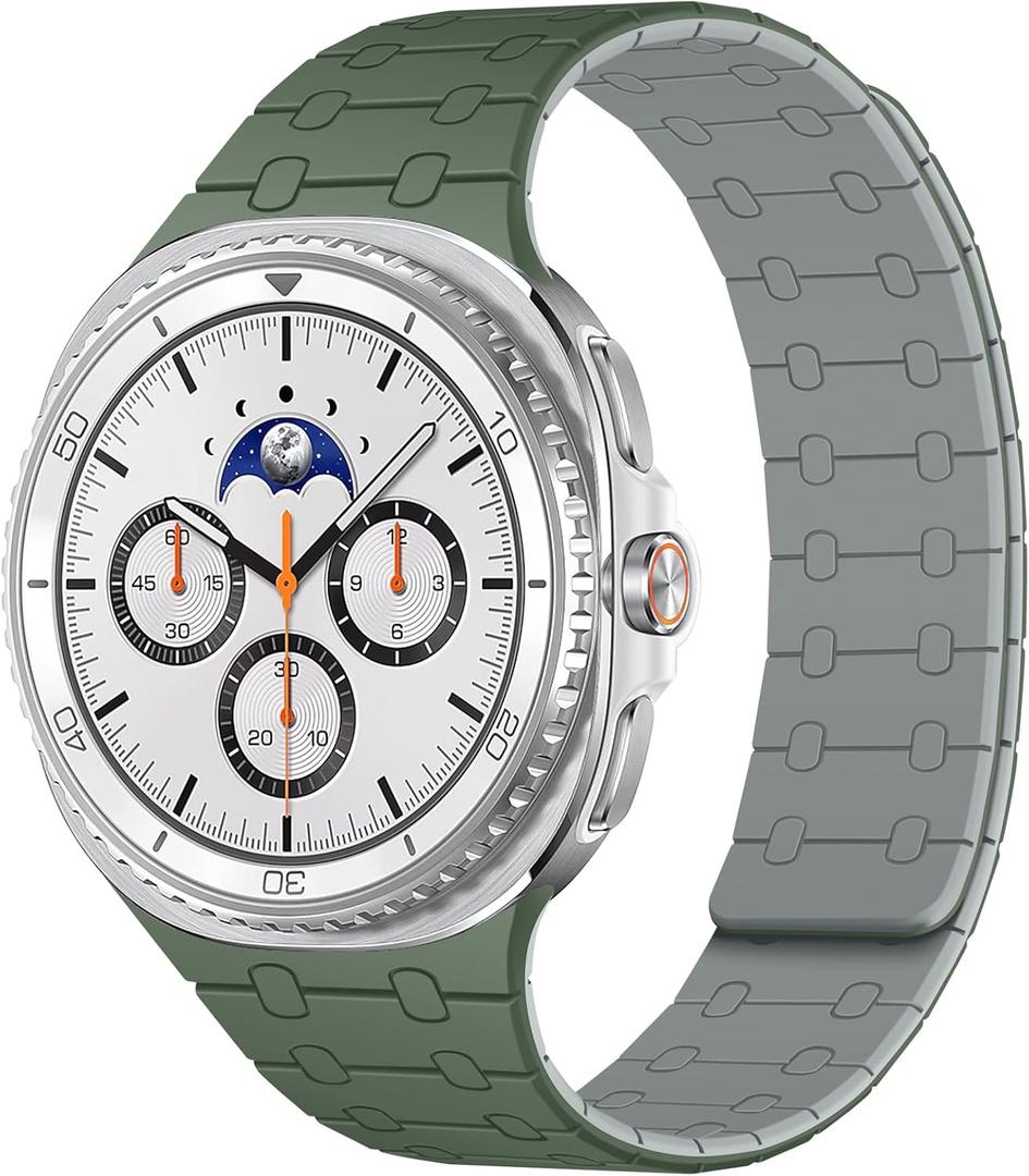 Amizee No Gap Band Compatible with Samsung Galaxy Watch 8 Band 40mm 44mm/Watch 8 Classic 46mm, Magnetic Silicone Strap for Women Men, GR/Mid-Gray