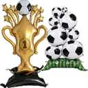 2 pcs Self Standing Soccer Foil Balloons, (59 x32 Inch) Giant Soccer Balloon, Sports Themed Birthday Party Decorations gifts Indoor Outdoor Sports celebration Supplies (Soccer + Trophy)