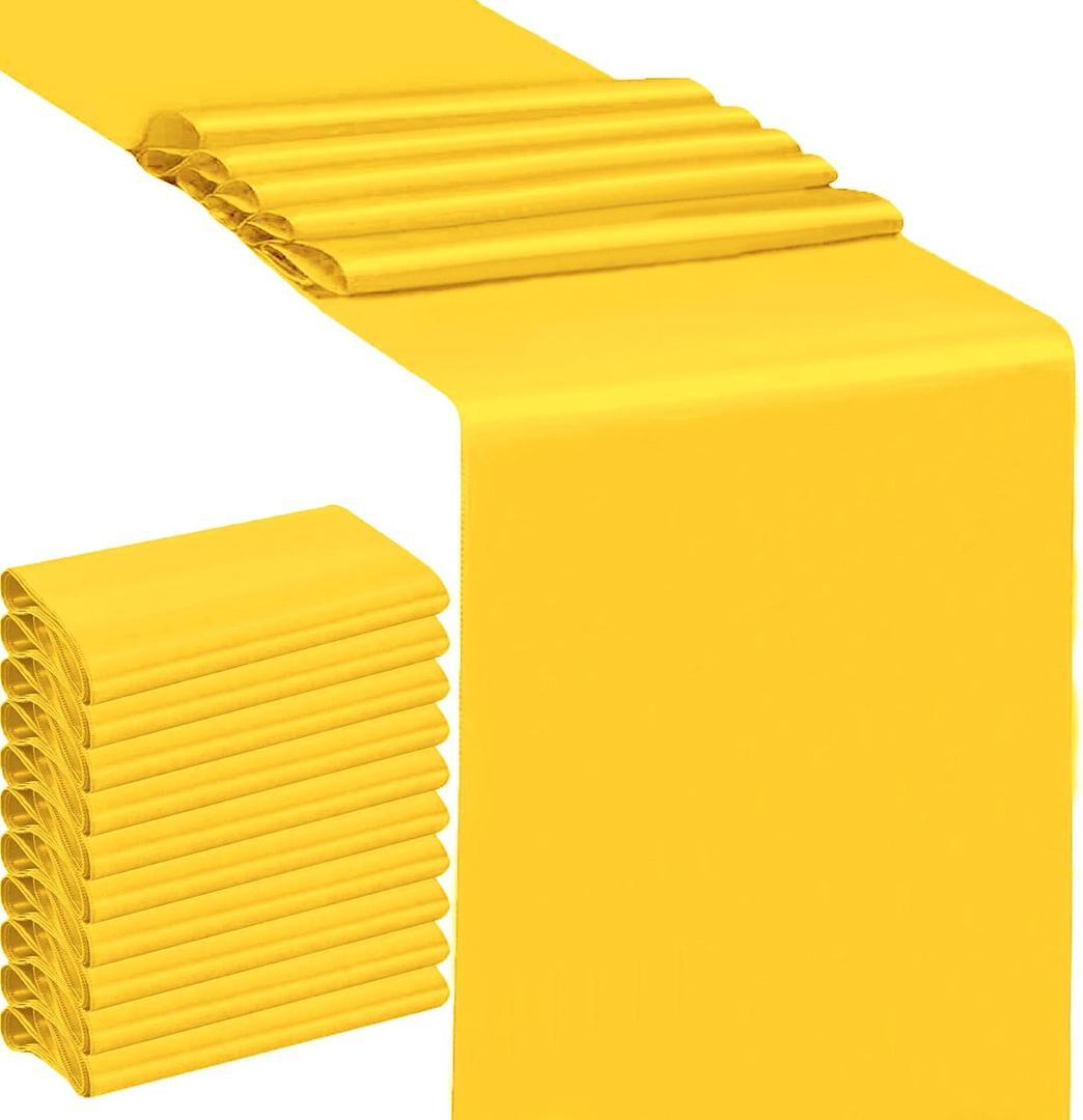 10 Pack Wedding Satin Yellow Table Runners 12 X 108 Inches Table Runner for Party Birthday Banquet Bridal Shower Baby Shower Engagement Tables Decorations - Yellow