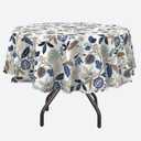 Round Outdoor Tablecloth with Umbrella Hole and Zipper 60 inch, Spring/Summer Floral Picnic Table Cover Waterproof Fabric for Patio Garden Picnic Party Table,Breeze Leaves Beige