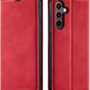 QLTYPRI Case for Samsung Galaxy A16 4G/5G, Premium PU Leather Cover TPU Bumper with Card Holder Kickstand Hidden Magnetic Adsorption Shockproof Flip Wallet Case for Samsung Galaxy A16 4G/5G - Red