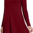 Women's Long Sleeve Pockets Casual Loose T-Shirt Dresses (Red, S)