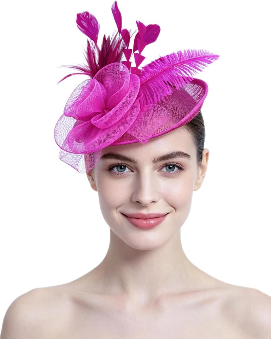 SAFERIN Women's Fascinators Feathers Tea Party Hat Veil Headband with Hair Clip for Cocktail Church