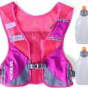 AONIJIE Ultralight Running Vest with Reflective Strip Breathable Hydration Backpack for Hiking Camping Marathon Cycling Race (Rose with 2*250ml Water Bottle)