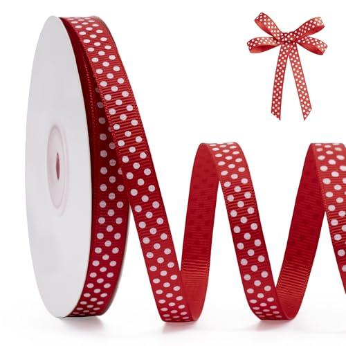 FAKILO Polka Dot Grosgrain Ribbon 3/8 Inch, 25 Yards Spool Red and White Dot Craft Ribbon for Christmas Gift Wrapping DIY Crafts Hair Bows Wedding Party Decor Sewing and Home Decoration
