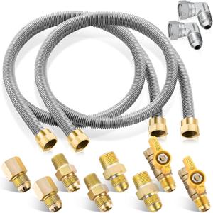 Saillong 2 Pack 24 Inches Gas Hose Connector Universal Gas Appliance Hook Up Kit, with 1/2" On/Off Valve and 4 Couplings for Propane Stove Wall Mounted Heater, Flexible Connector for Propane Heater