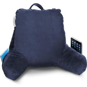 Nestl Reading Pillow Standard Bed Pillow, Back Pillow for Sitting in Bed Shredded Memory Foam Chair Pillow, Reading & Bed Rest Pillows Navy Blue Back Pillow for Bed, Bed Chair Arm Pillow with Pockets