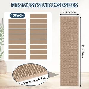 Peel and Sticker Stair Treads Non Slip for Wooden Steps Indoor, 15 Pack Rubber Backed Stair Pads Rug, Removable Staircase Mats Step Cover, Khaki (Set of 15)