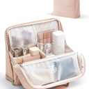 EACHY Standing Makeup Bag - Large Waterproof Cosmetic Bag & Toiletry Bag Organizer with Phone Holder, Detachable Dividers, Wipe-Clean Brush Pouch for Women