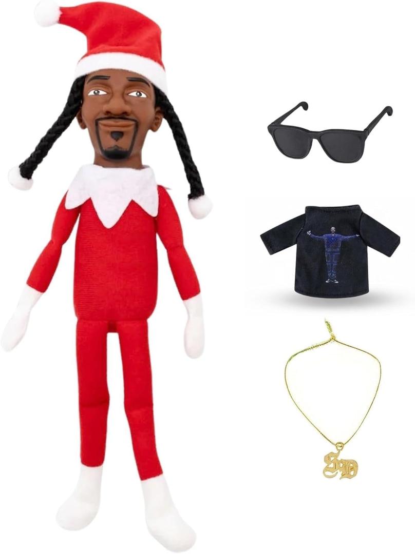 Christmas Decorative Plush Elf Figure  Handmade Hip Hop Style Holiday Ornament for Home, Party & Festival Decor (Red)