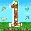 8.5" Pixel Game Party Decorations Light up Numbers Marquee Number Lights Sign Pixel Theme Birthday Party Supplies Table Centerpieces Pixel Pattern Game Theme Night Light for Home Decor (Number 1)