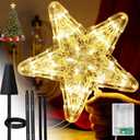 Lighted Christmas Tree Star Topper with Stabilizer Holder - 9" Battery Operated Tree Toppers with 30 LED Lights, Large Xmas Tree Top Ornament for Holiday Decoration