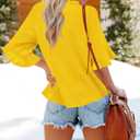Womens Summer Tops 3 4 Sleeve Women Blouses Casual Boho Top Spring Floral Short Sleeve Shirts Vacation (Yellow, M)