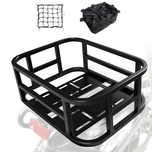 WCYQONOO Large Rear Bike Basket with Cargo Net, Liner & Waterproof Cover - Heavy Duty Rack for Carry Groceries, Balls, Pet Dogs on Bicycle & E-Bikes,Travel and Commuting Use,Capacity: 30 Liter