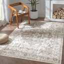 COLLACT 5x7 Area Rug - Vintage Living Room Medallion Washable Rug Distressed Bedroom Floral Taupe Print Non Slip Retro Low Pile Thin Carpet for Dining Room Office Kitchen