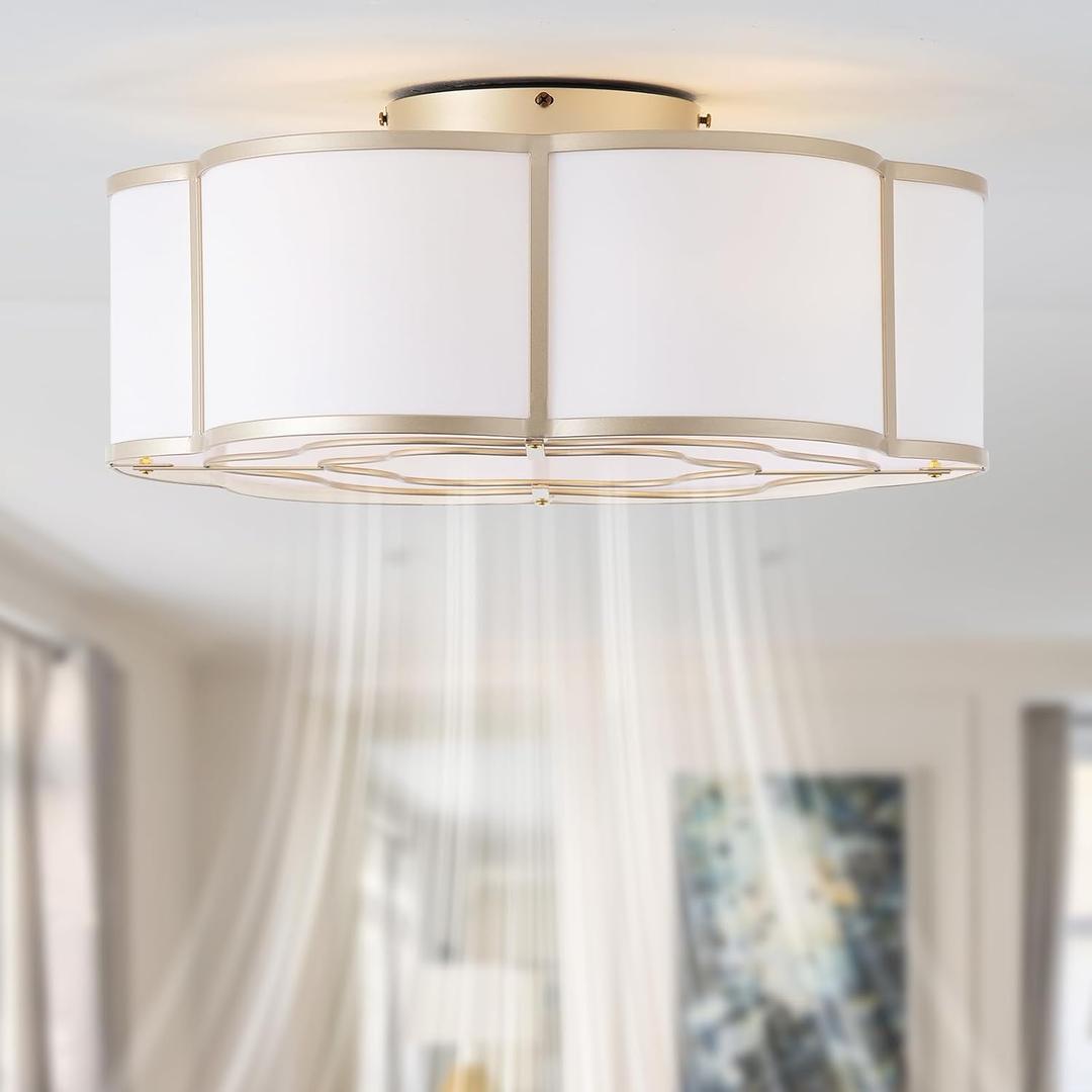 20" Boho Ceiling Fan with Lights Flush Mount, Gold Enclosed Ceiling Fans with Lights Remote Control, Caged with 6 Speeds for Bedroom, Living Room, Nursery