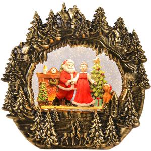 Christmas Snow Globe Lantern Water Glittering Lantern with Santa Claus 8 Music Songs & 6H Tim er Christmas Snow Globes USB & Battery Operated for Christmas Festival Decorations Gifts (Bridge-Santa)