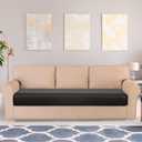 PU Leather Sofa Cushion Covers Waterproof Sofa Seat Slipcover with Elastic Bottom Washable Furniture Protector for Leather Couch, 3 Seater (Sofa Cushion, Black)