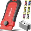 DIYSELF 1 Pack Razor Blade Scraper with 15 Extra Blades, Scraper Tool for Cleaning Window, Paint, Cooktop, Oven, Glass Stove Top Scraper, Razor Scraper with Buit-In Blade Storage (Red)